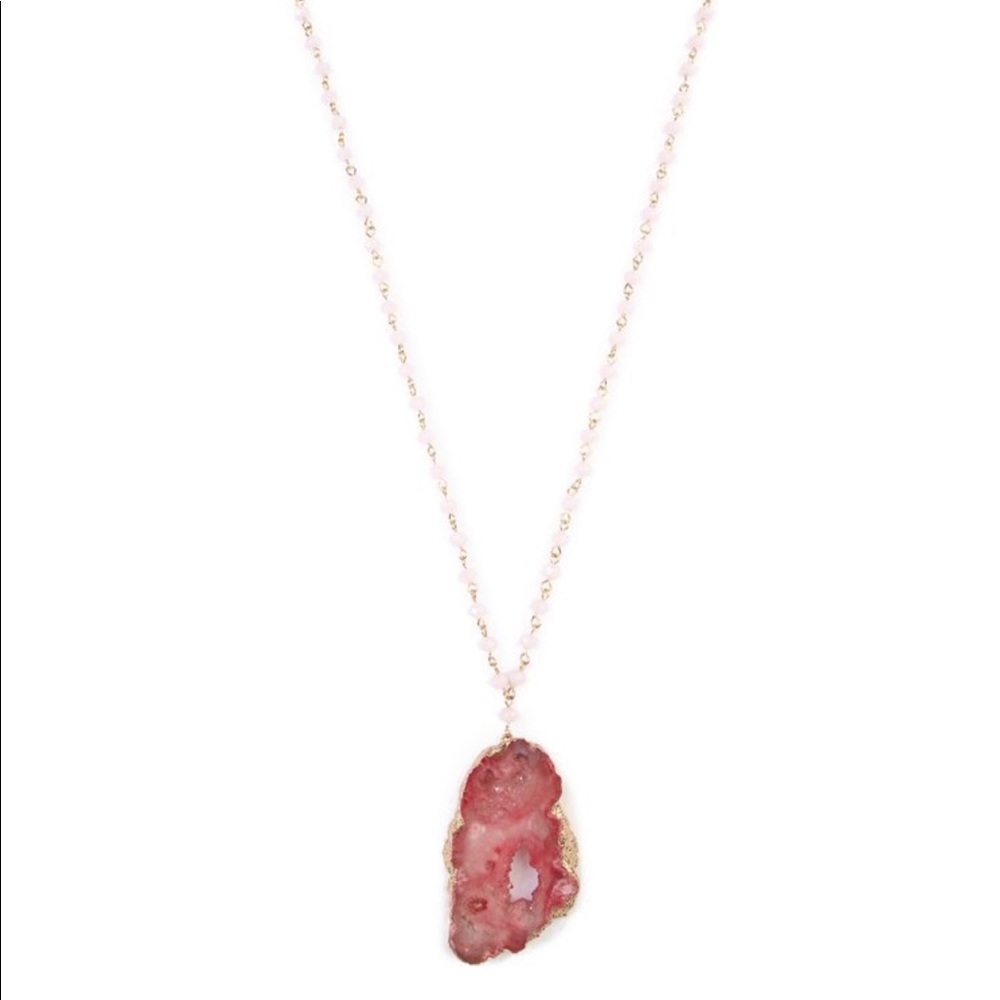 Natural Pink Druzy Beaded Necklace